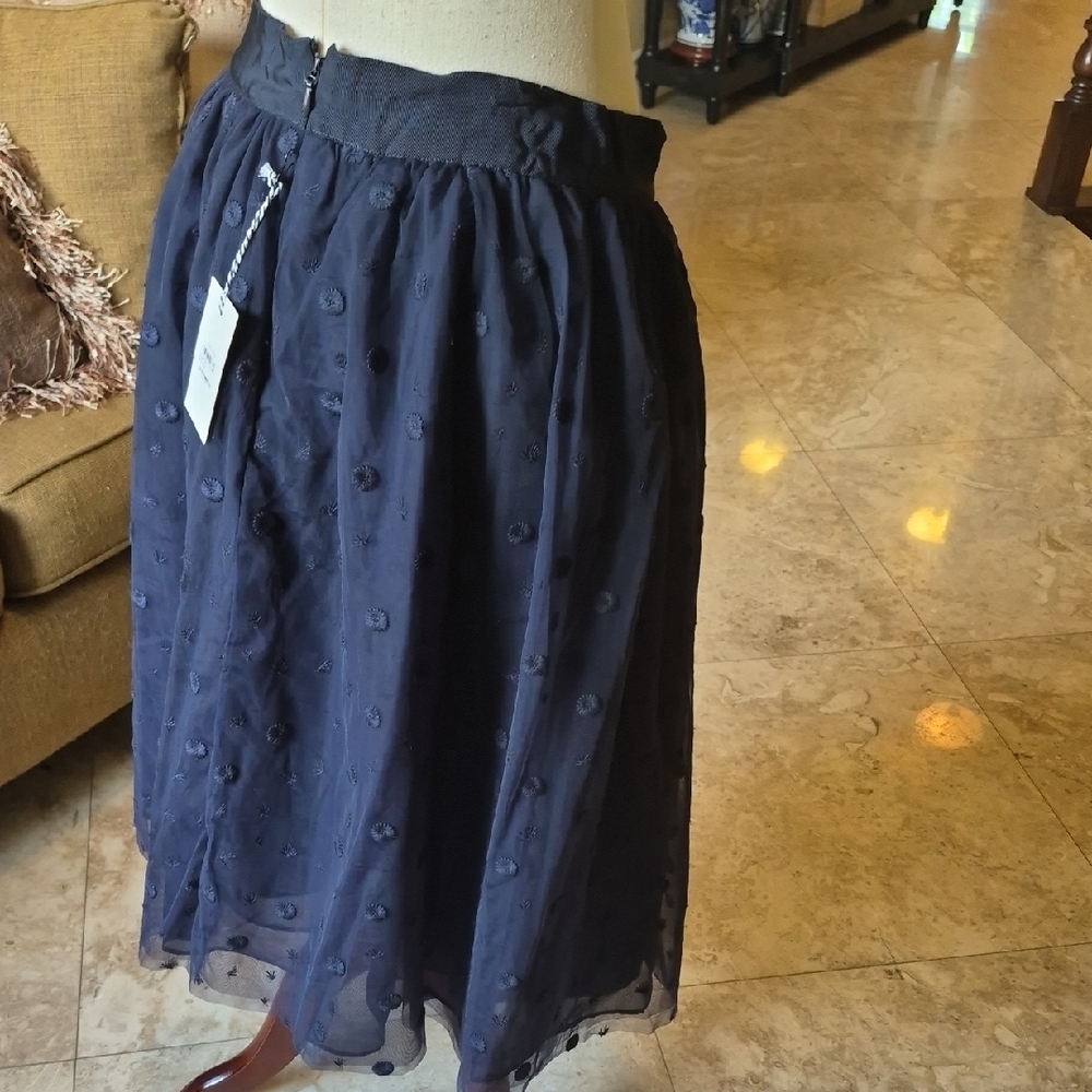 1901 Navy Embroidered Midi Skirt
